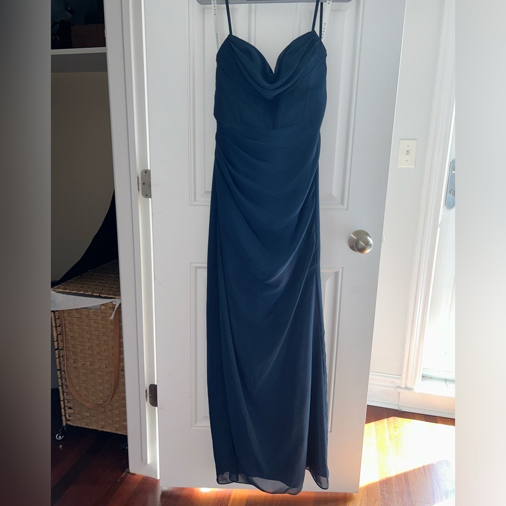 Azazie Mai Dress in Dark Navy, Size 8